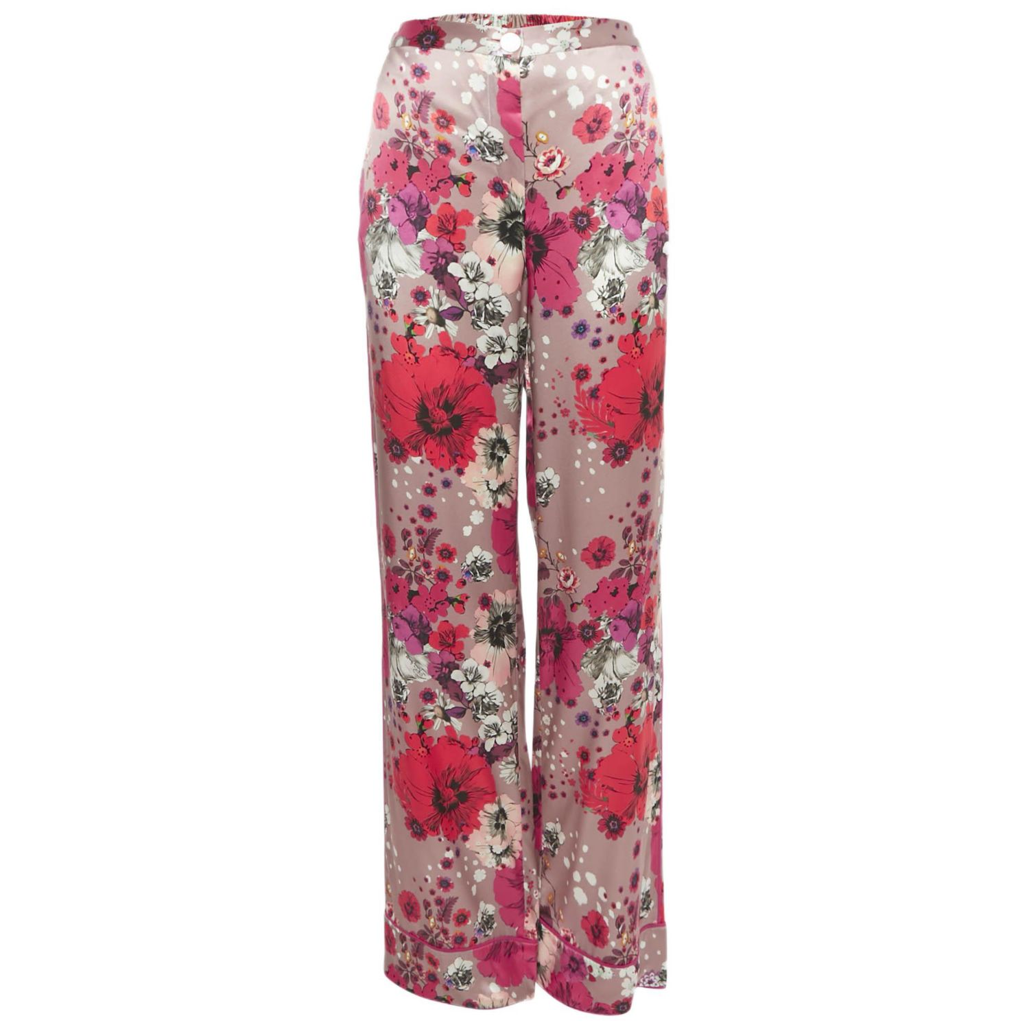 Women's Multicolor Floral Print Silk Straight Leg Pants