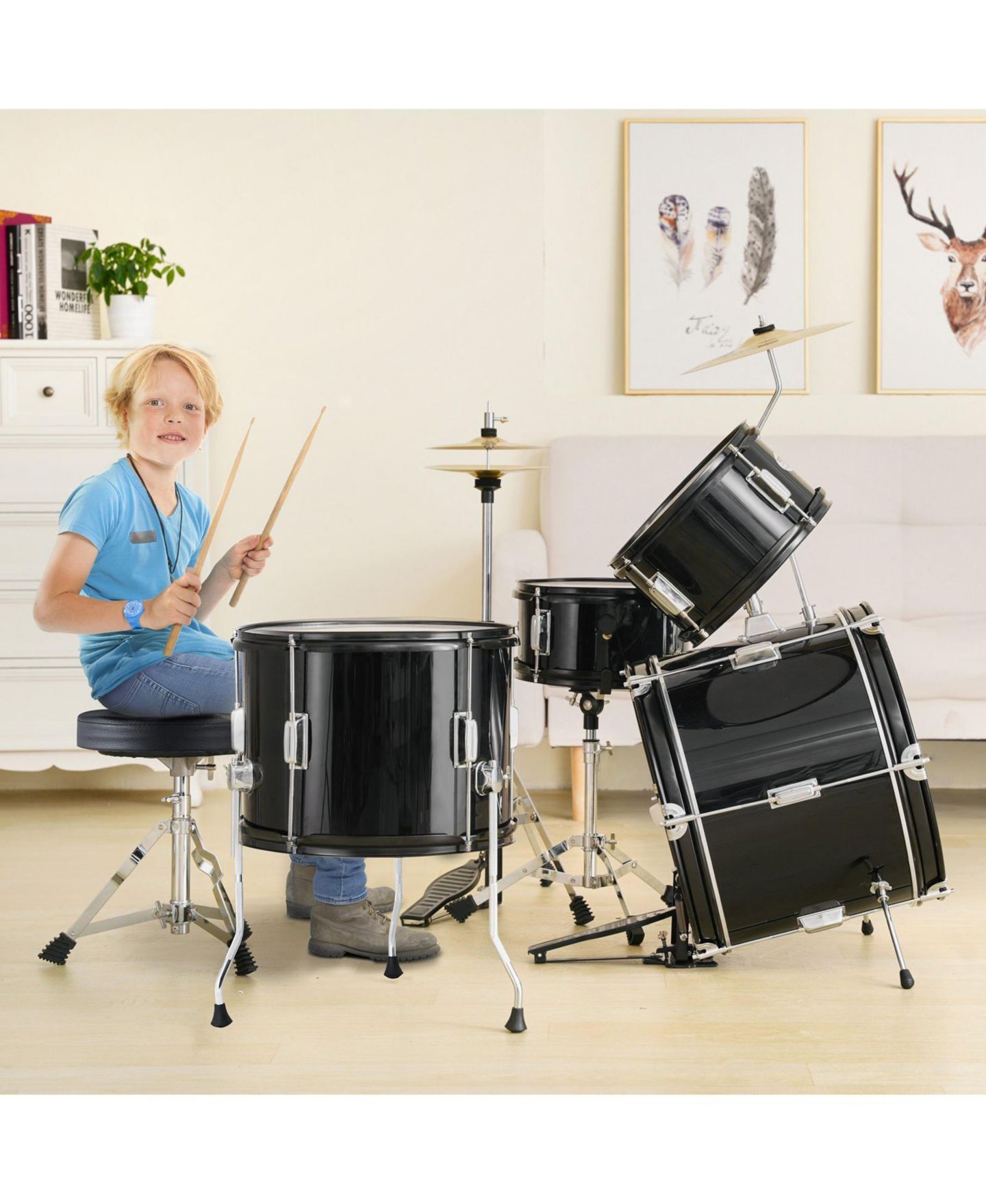 Детские игрушки SUGIFT Beginner Full Size Drum Kit, 5-Piece, Ages 6+, цвет: Чёрный — фото 4