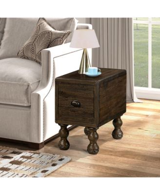 Vintage Solid Wood End Table Narrow Rectangle Drawer Nightstand