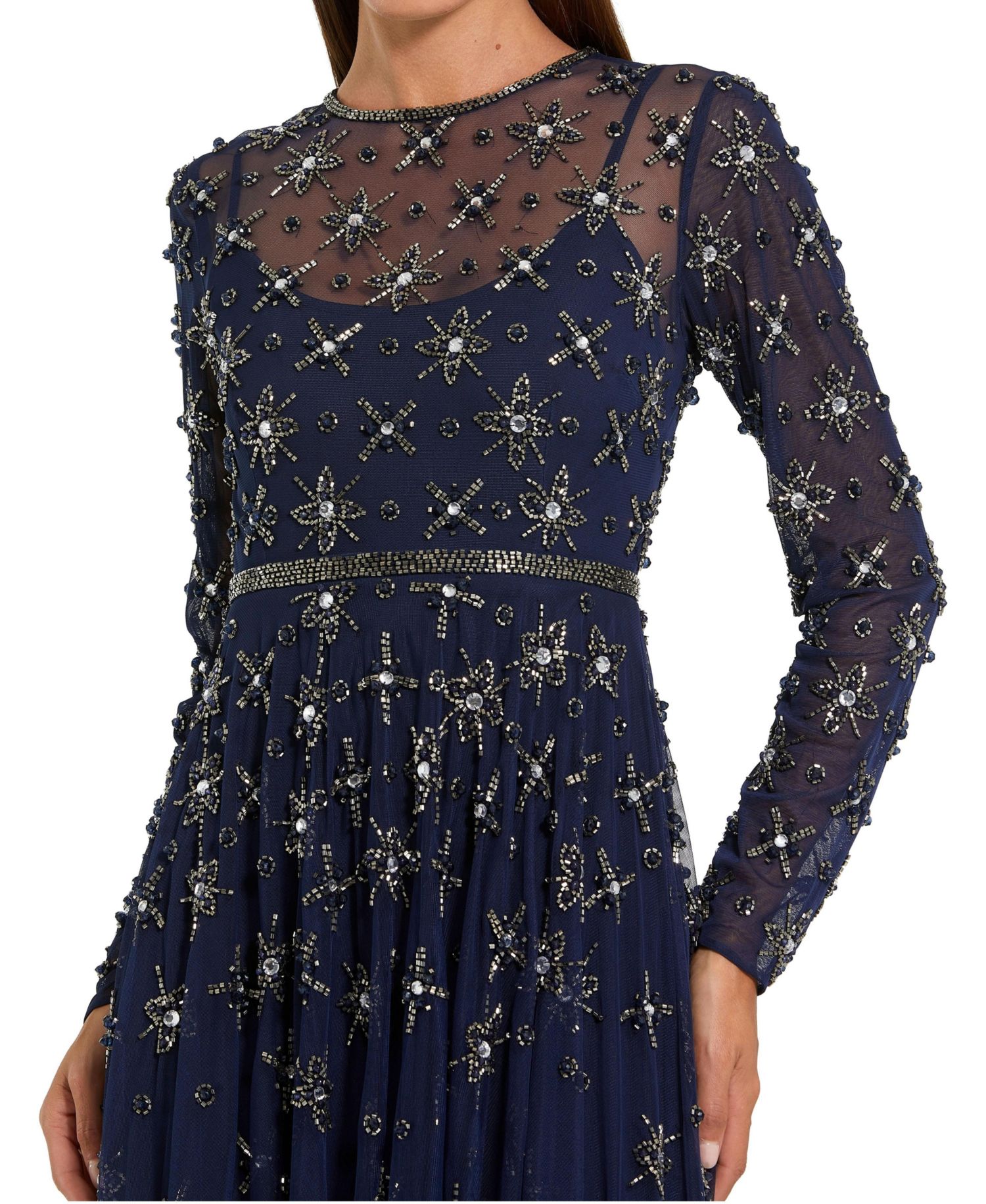 Women's Long Sleeve Crystal Embellished Evening Gown