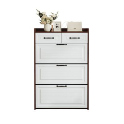 3 Doors Shoe Cabinet with 2 Drawers, PVC Door Design, Large Storage Space