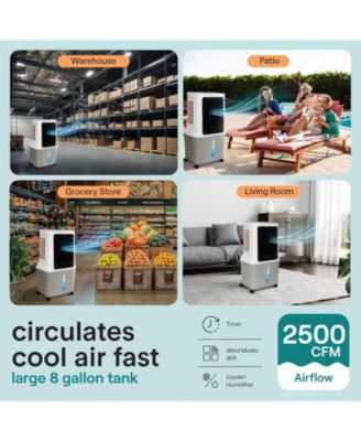 Portable Swamp Cooler Air Conditioner - 2500 CFM Airflow, 8 Gallon Water Tank Portable Evaporative Air Cooler for Room & Outdoors.
