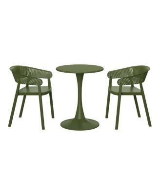 3-Piece Indoor Outdoor Metal Patio Dining Table Set With Stackable Patio Chairs