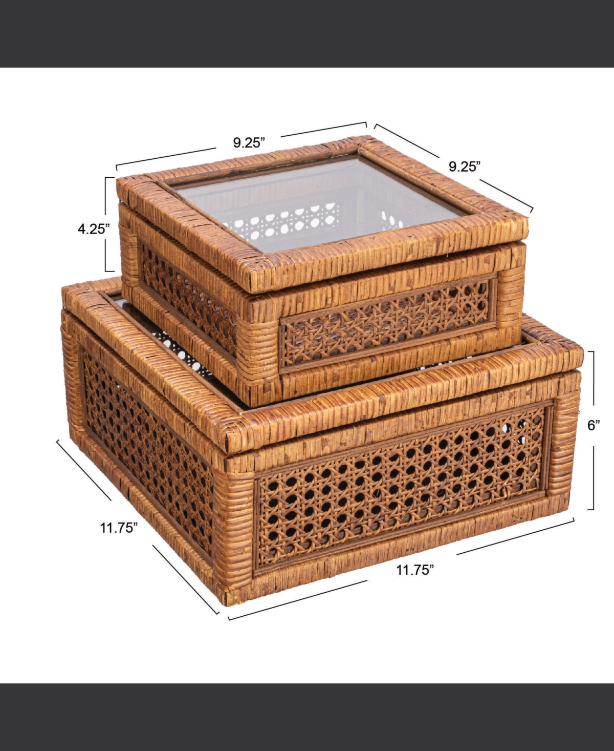 Storied Home Set of 2 Sizes Modern Decorative Rectangle Display Boxes with Glass Top