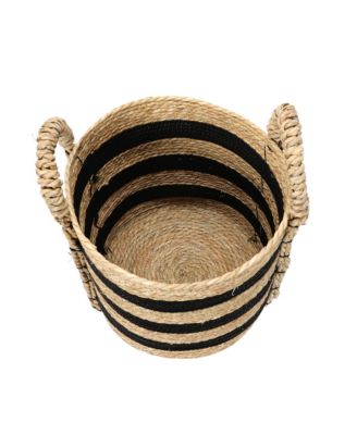 Braided Handle Basket, Black and Natural