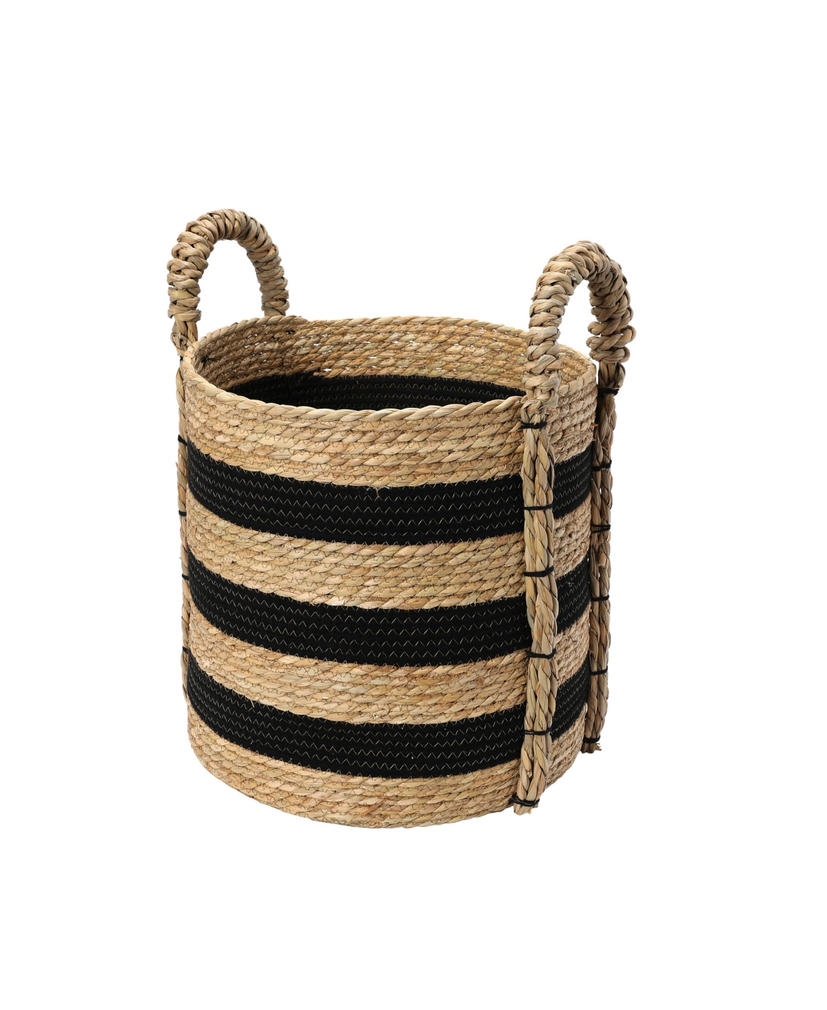 Household Essentials Braided Handle Basket, Black and Natural