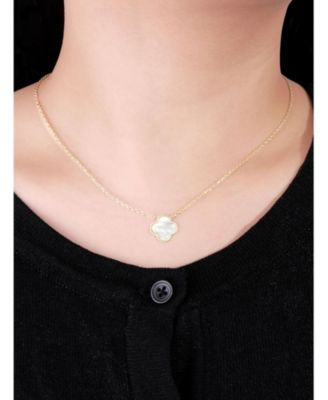 Mother of Pearl Clover Chain Necklace in 14K Gold, 16 in adj to 18 in, approx. 4.3gr