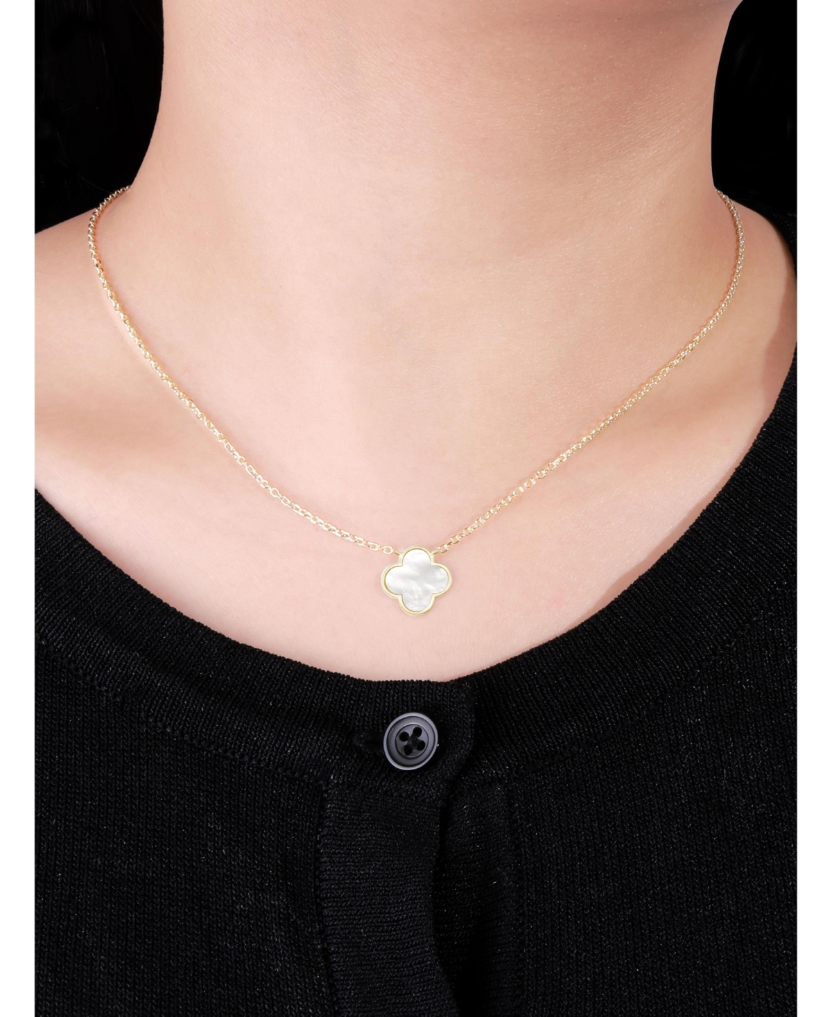 Devata Mother of Pearl Clover Chain Necklace in 14K Gold, 16 in adj to 18 in, approx. 4.3gr