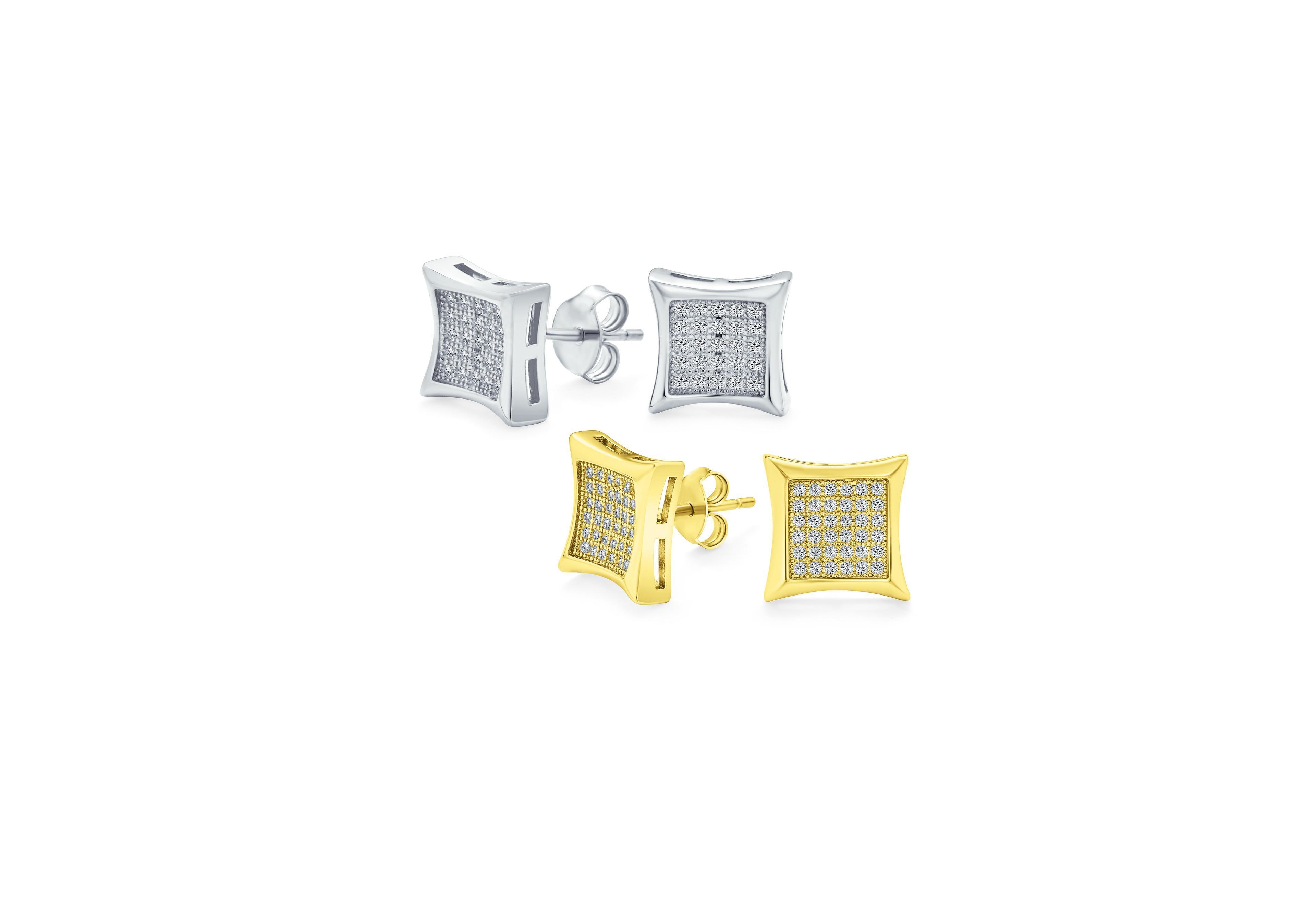 Bling Jewelry Square Cz Kite Shaped Stud Earrings Gold Plated Sterling Silver 2 Set 7MM