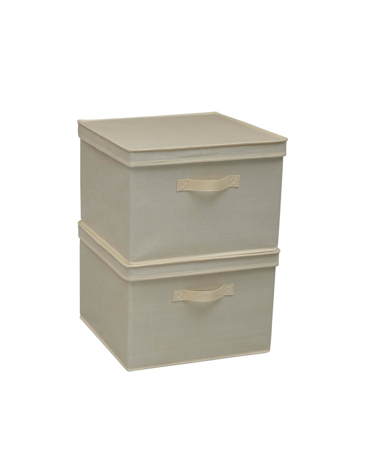 Household Essentials Square Storage Box With Lid, 15"x15"x10", Cream Linen ( 2 Set)