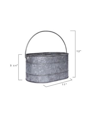 Galvanized Metal Storage Caddy with 4 Compartments and Handle, Grey