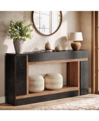 63" Wooden Console Table – 2-Tier Narrow Rectangular Sofa Table for Entryway, Behind Couch