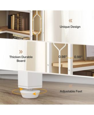 Corner Shelf, 7-Tier Industrial Corner Bookshelf, Wood and Metal Corner Etagere Bookcase, White