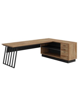 71-Inch Executive Desk, L-Shaped Desk with Cabinet, Large Office Desk with Drawers and Storage Shelves
