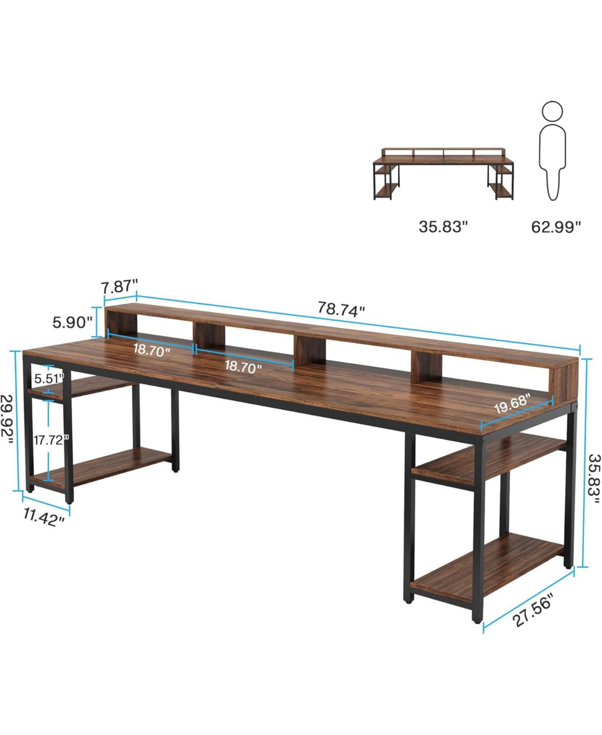 Tribesigns Two Person Desk with Monitor Stand