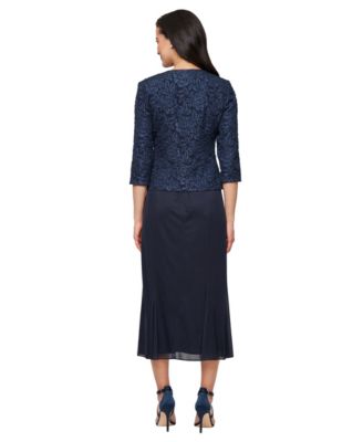 Women's Textured Jacquard Tea-Length Midi Jacket Dress