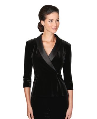 Women's Satin-Collar Velvet Peplum Top