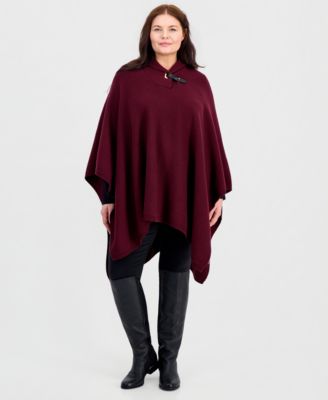 Women's Buckle-Trim Wool-Blend Sweater Poncho