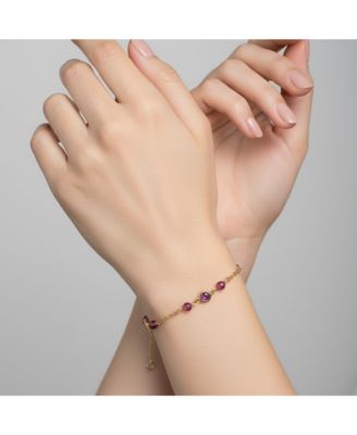 Kids Sterling Silver  14K Gold Plated Red Cubic Zirconia Bracelet