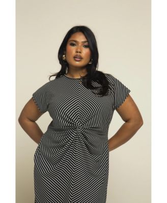 Women's Cinched Striped Print Midi Dress