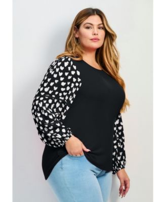 Women's Mix Media Heart Sleeve Top
