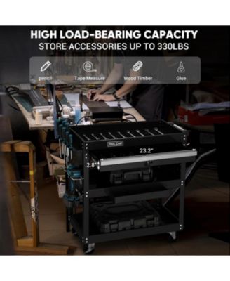 3 Tier Rolling Tool Cart All Metal Utility Cart with Wheels 330 lb Capacity and Storage Shelves for Garage or Workshop