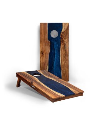 The River Epoxy Resin With Live Edge Acacia Pathfinder Art Cornhole Boards