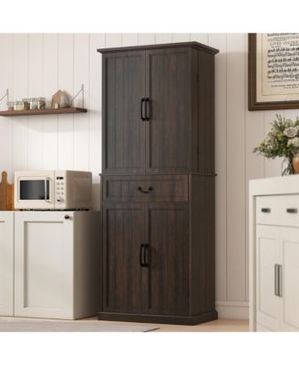 Farmhouse Kitchen Pantry Cabinet with Light, Storage Cabinet