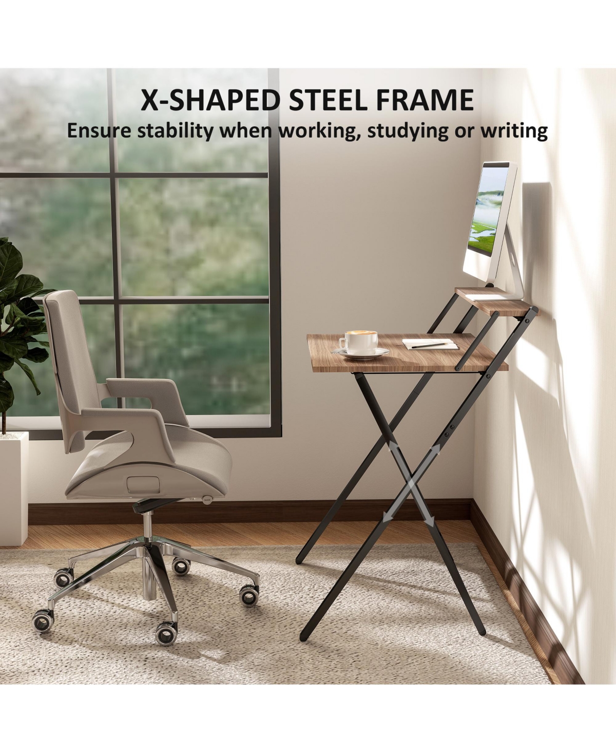 Homcom Small Folding Desk Foldable Computer Desk with Monitor Shelf