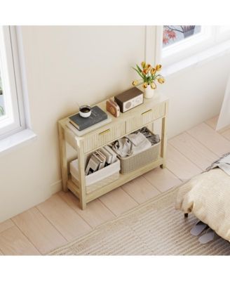 35" Modern Console Table with Drawers, Narrow Entryway Table Natural