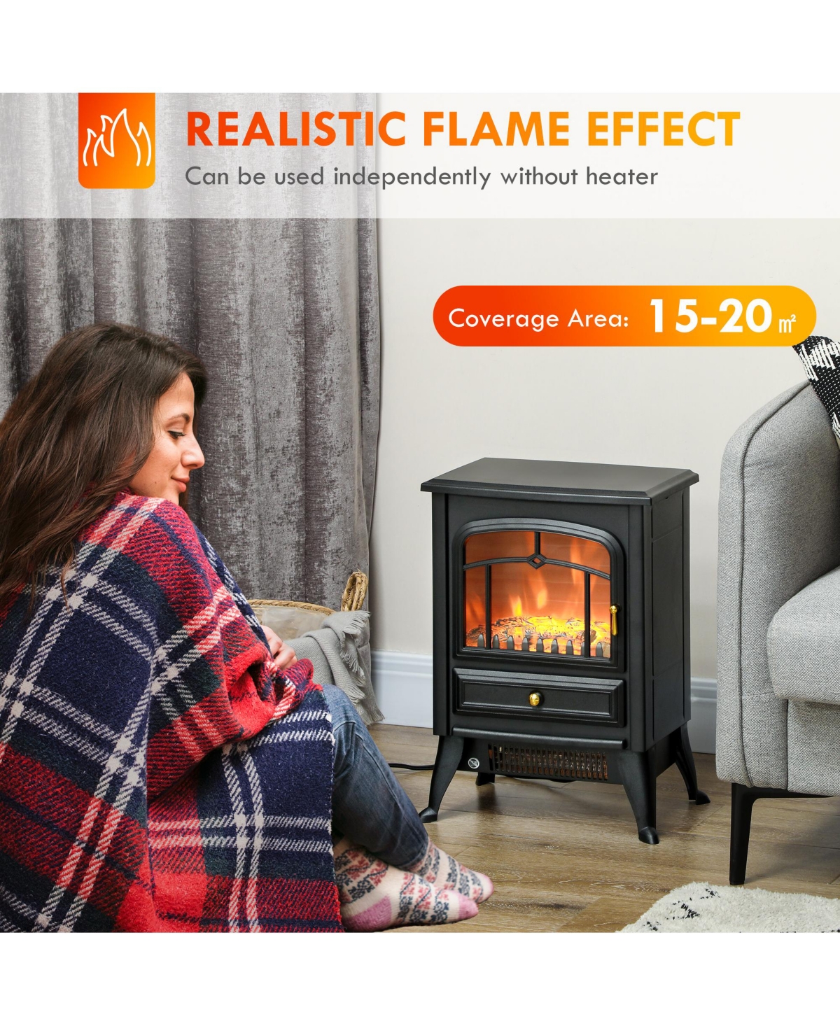 Homcom Electric Fireplace Heater with Realistic Led Flames