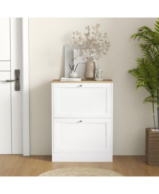 Slim Shoe Cabinet with 2 Flip Drawers & Adjustable Shelves,