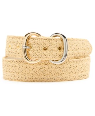 Women's Seasonal Straw Double Buckle Two-Tone Belt
