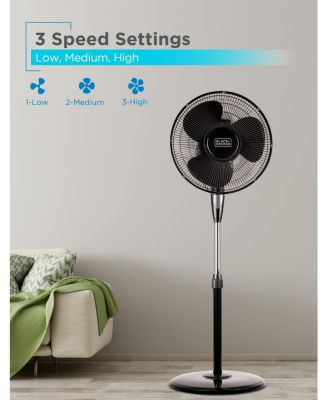 BLACK+DECKER 16" Stand Fan with Pedestal Base, Height Adjustable, with Remote and Touch Control Panel, Black