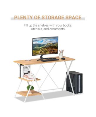 Computer Desk with 2-Tier Storage Shelves Wood Grain Writing Desk Natural
