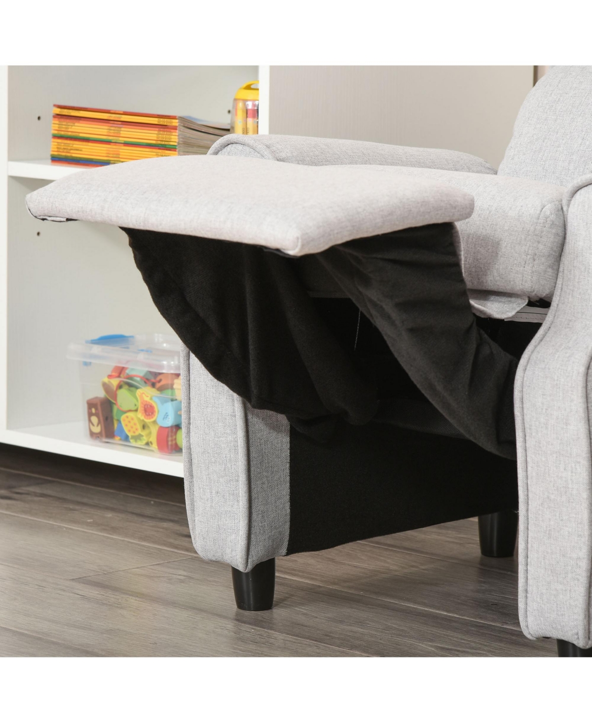 Qaba Kids Soft Sofa, Reclining Lounger Armchair w/ Footrest Storage Side Pockets