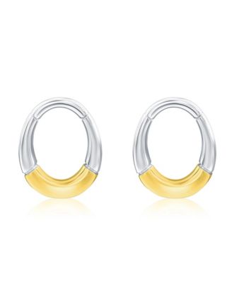 Sterling Silver, Polished Oval Earrings - Two-Tone