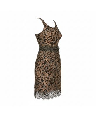 Black & Gold Lace Sleeveless Mini Dress