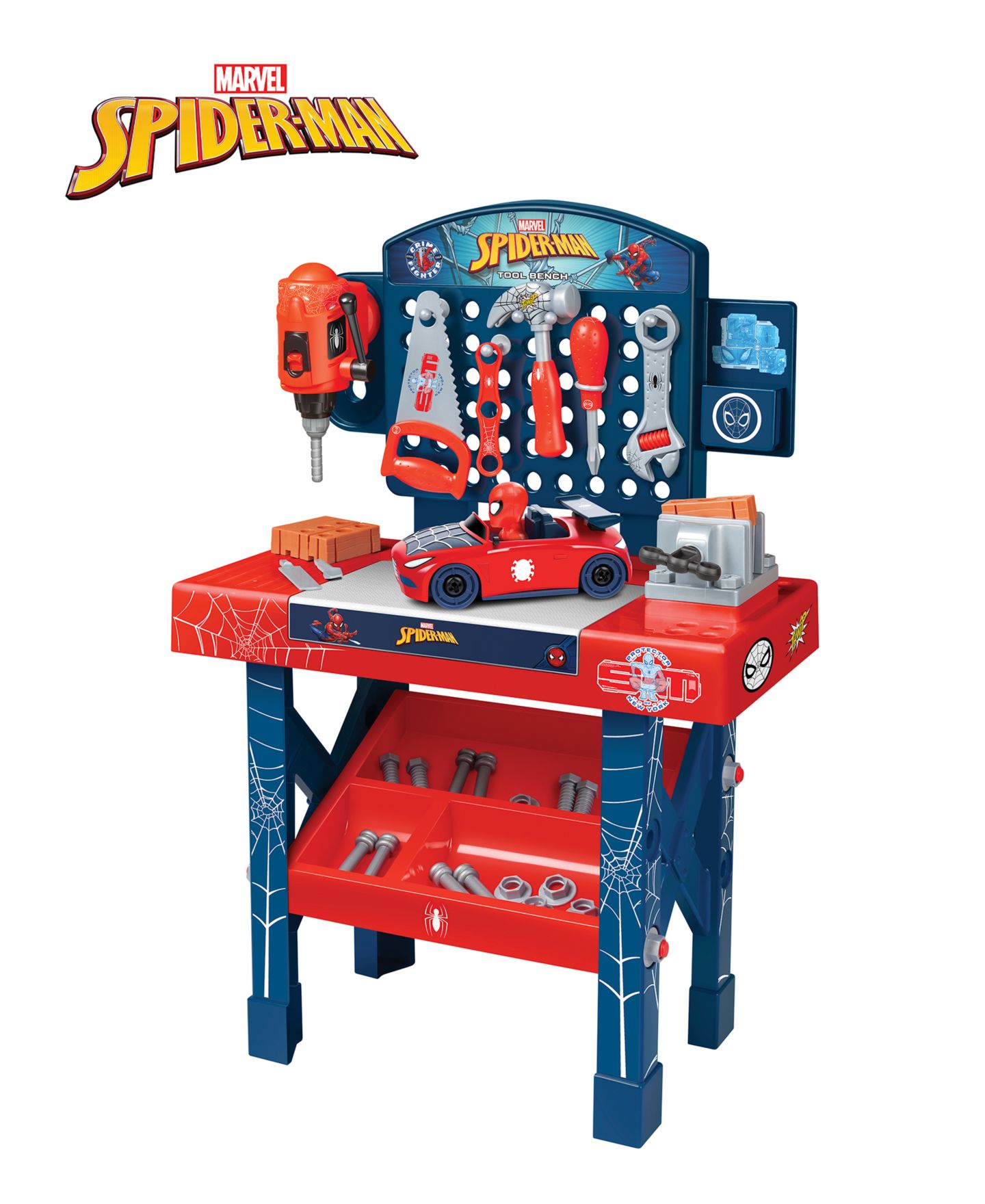 Детский игровой набор World Tech Toys Spider-Man Take Apart Car 55-Piece Tool Bench Playset, Ages 3+ — фото 1