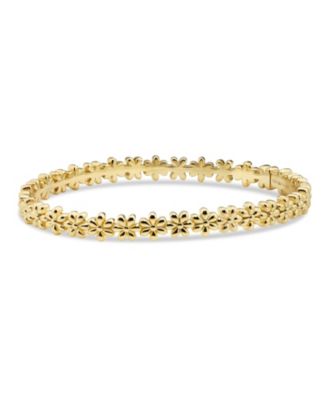 Daisy Flower Eternity Bangle Bracelet in Gold Plated Sterling Silver, Size Medium