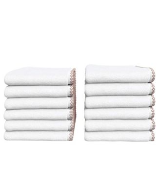 Quick-Dry Cotton Decorative Border 12 Pack Washcloth Set