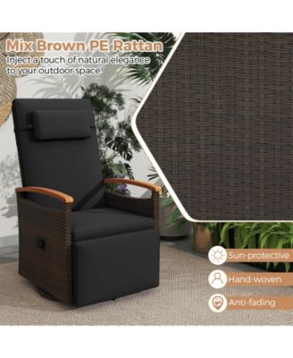 Outdoor 360° Swivel Rattan Recliner Chair Patio Wicker Chaise Lounge Chair