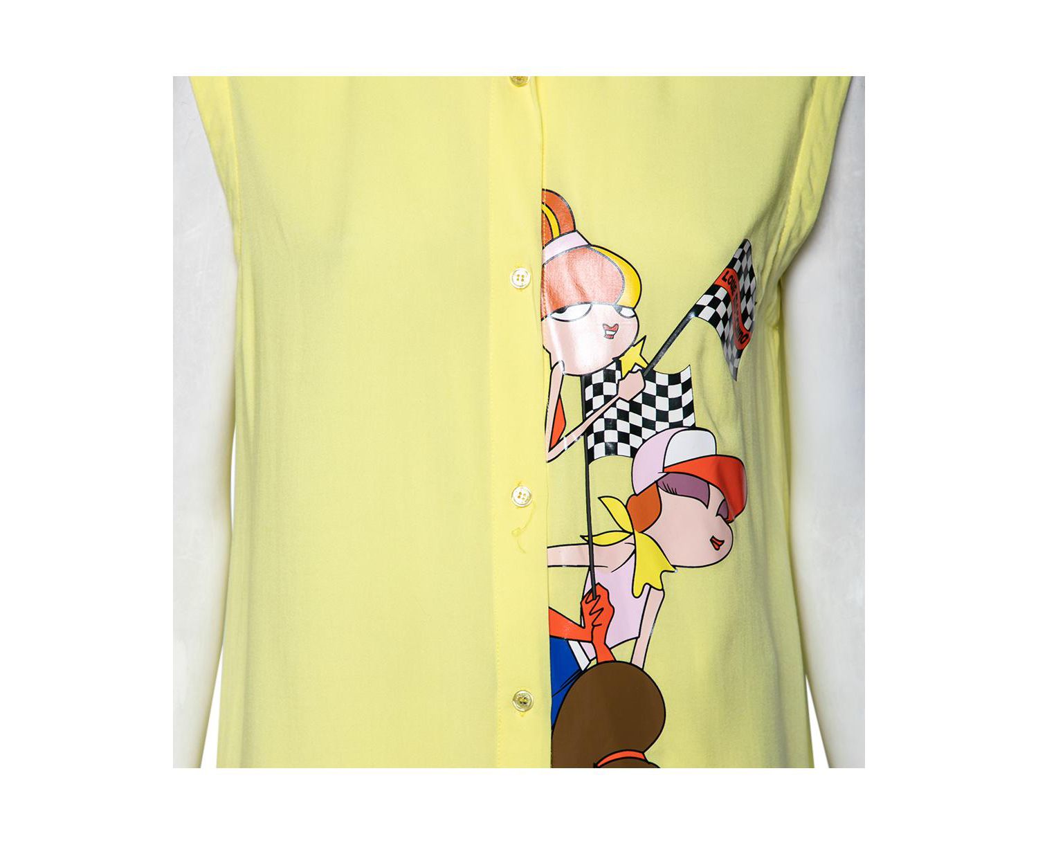 Women's Yellow Printed Sleeveless Shirt