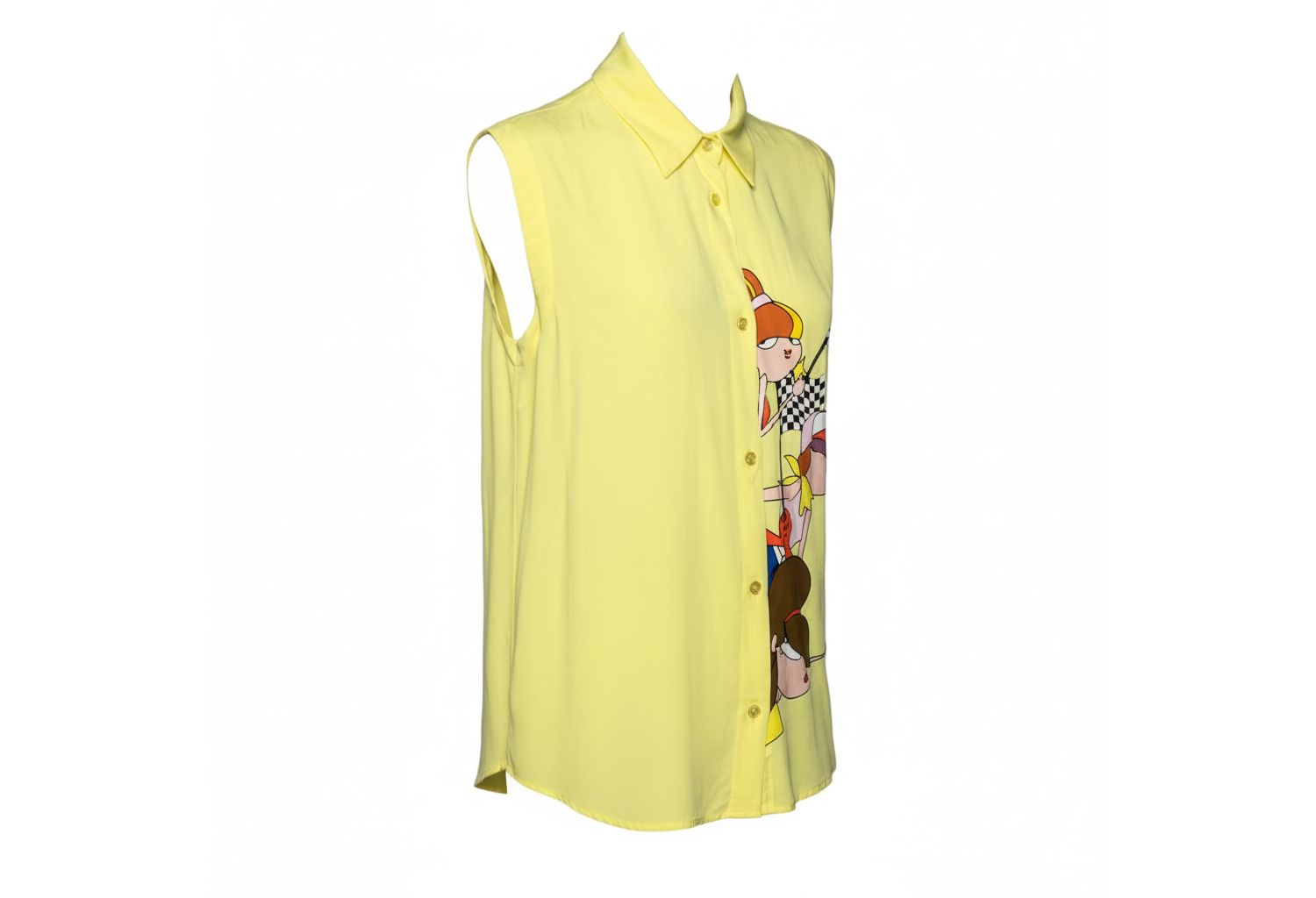 Women's Yellow Printed Sleeveless Shirt