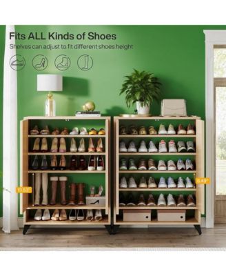 Hallway Shoe Storage Rack with Closed Doors and Top Shelf
