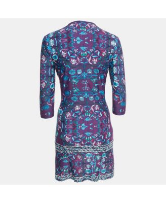 Women's Purple Floral Print Jersey V-Neck Mini Dress
