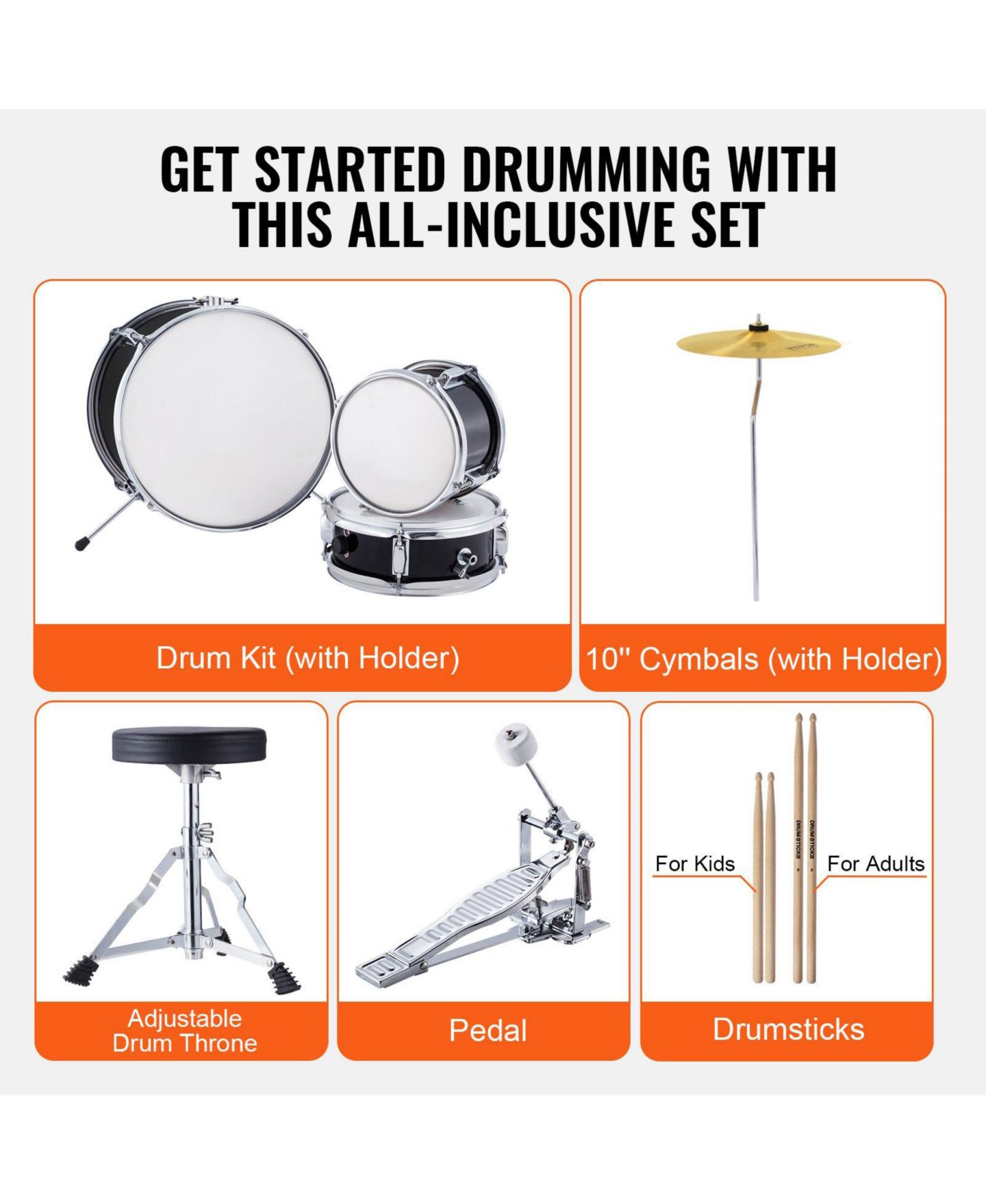 Детские игрушки SUGIFT Givimo Beginner Rhythm-Building Acoustic 3-Piece Drum Set, Ages 6+, цвет: Чёрный — фото 11