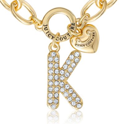 Pave Initial Charm Bracelet - 7.5'' Gold Tone Link