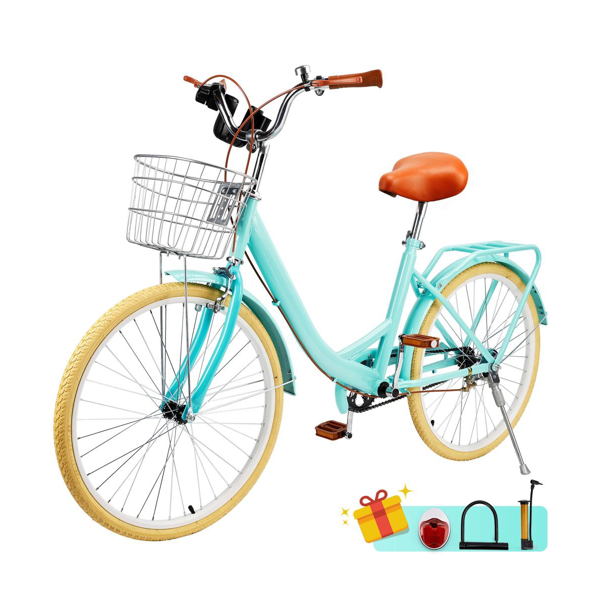 Artudatech 24-inch Cruiser Bike with Low-Step Frame, Shock-Absorbing Tires, and Dual Brakes