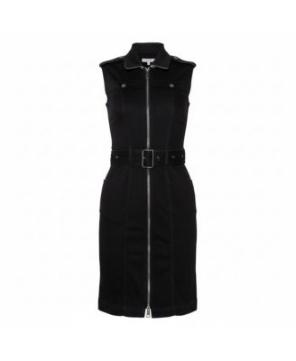 Brit Black Denim Belted Zipper Front Short Dress